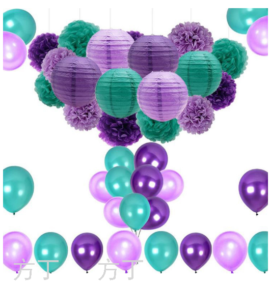 Amazon Mermaid Theme Birthday Pulling Banner Party Balloon Chinese Lantern Floral Ball Party Supplies Birthday Set
