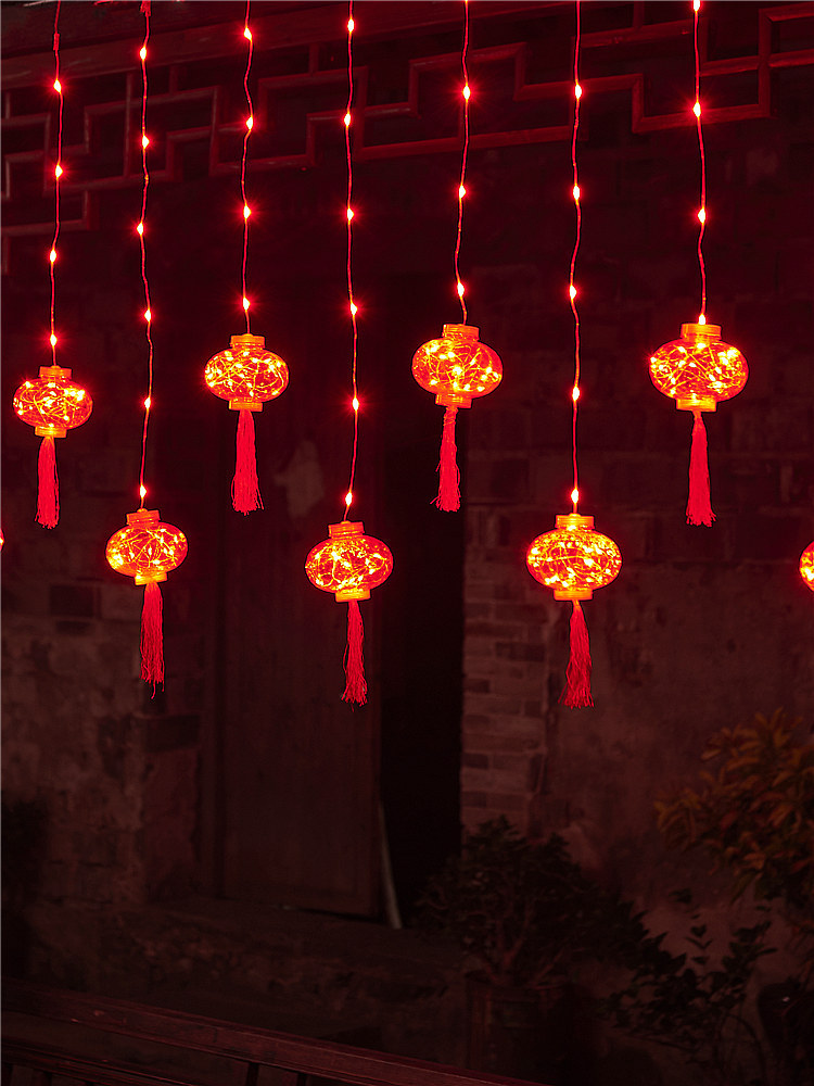 LED Lighting Chain Lantern Festival New Year Room Decoration Copper Wire Colored Light Starry Sky Chinese New Year Red Lantern Curtain Light