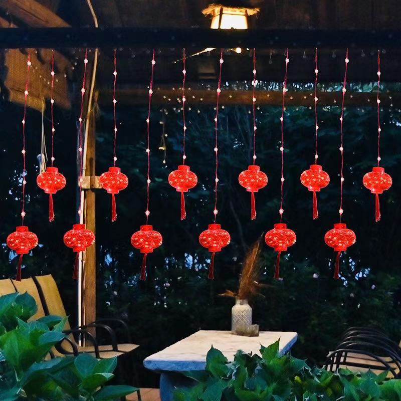 LED Lighting Chain Lantern Festival New Year Room Decoration Copper Wire Colored Light Starry Sky Chinese New Year Red Lantern Curtain Light