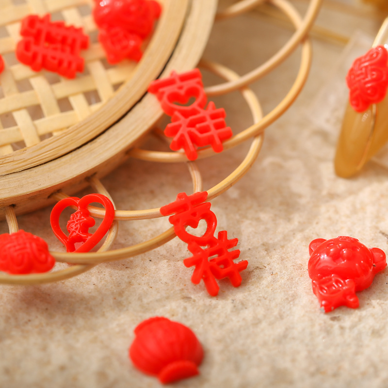New Year Manicure Tiger Chinese Red Year of the Tiger Festive Lantern Chinese Knot Ping An Fu Character Resin Small Size Nail Jewelry