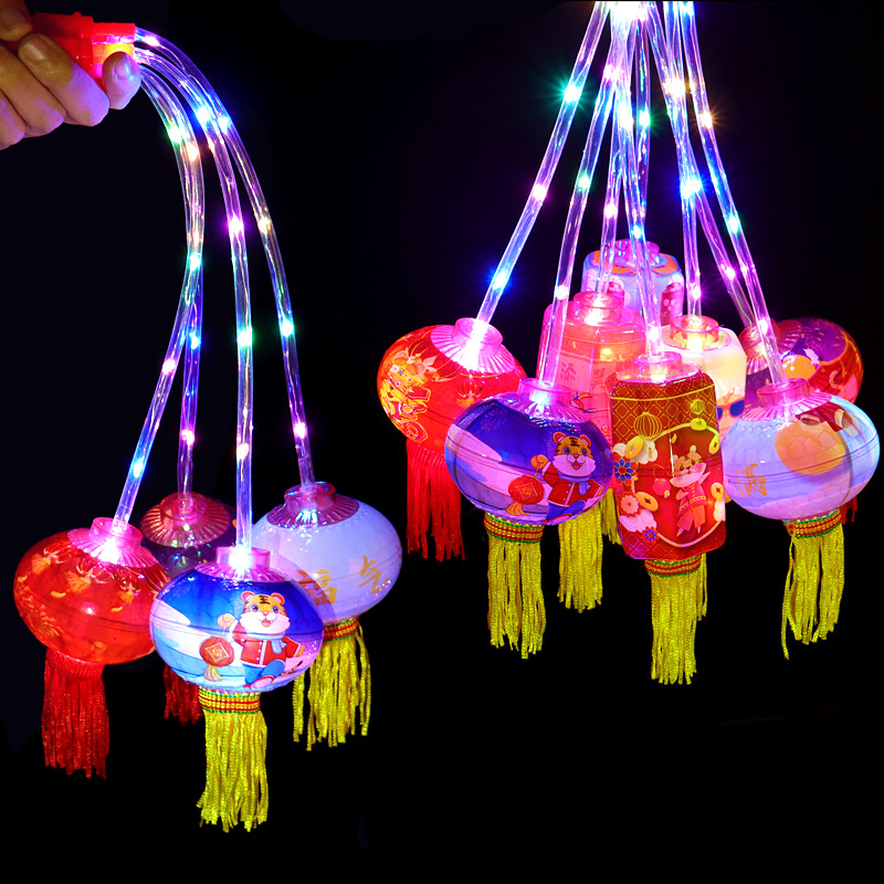 Internet Celebrity Luminous Portable Chinese Zodiac Tiger Lantern Lantern Lantern Festival Temple Fair Lantern Night Market Stall Push Hot Flash Toy