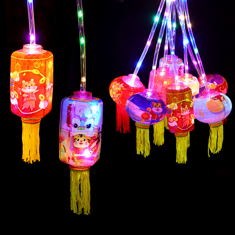 Internet Celebrity Luminous Portable Chinese Zodiac Tiger Lantern Lantern Lantern Festival Temple Fair Lantern Night Market Stall Push Hot Flash Toy
