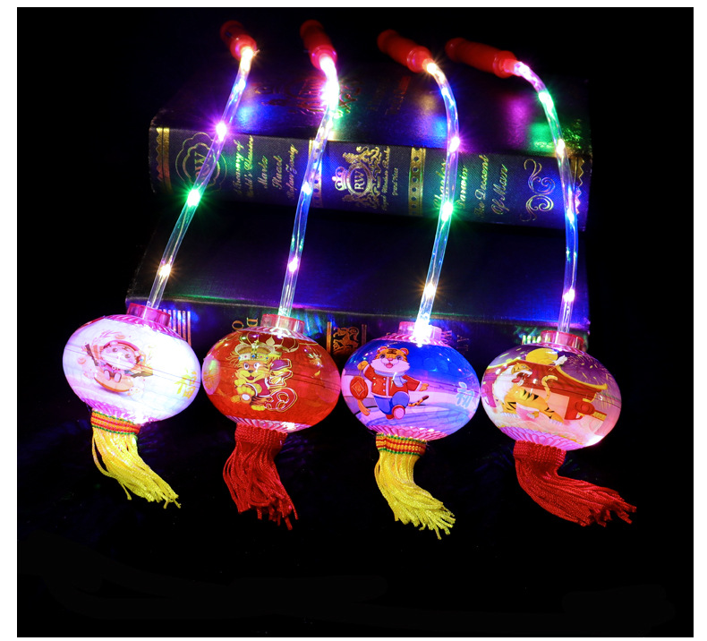 Internet Celebrity Luminous Portable Chinese Zodiac Tiger Lantern Lantern Lantern Festival Temple Fair Lantern Night Market Stall Push Hot Flash Toy