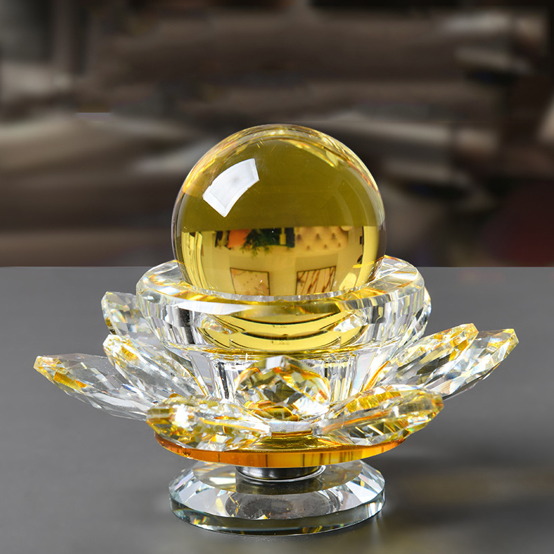 Rotatable Crystal Lotus Candlestick with Ball Counter Decoration Home Chinese Buddhist Buddha Lotus Lantern