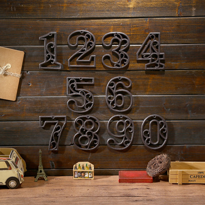 American Industrial Cast Iron Digital Wall Decoration Cafe Bar Restaurant DIY Doorplate Table Card Phone Number Sign