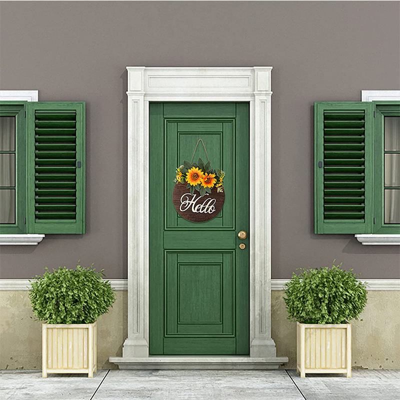 Cross-Border Wooden Doorplate Decoration Country American Sunflower Hanging Home Wall Decoration Pendant Hello Doorplate
