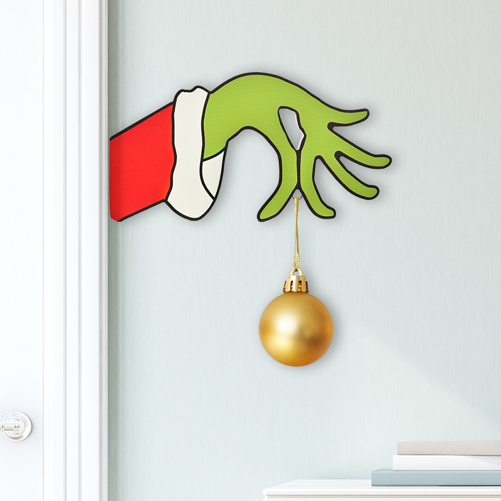 Cross-Border New Christmas Decoration Christmas Wooden Door Hanging Doorplate Christmas Grinch Garland Home Mall Decorations