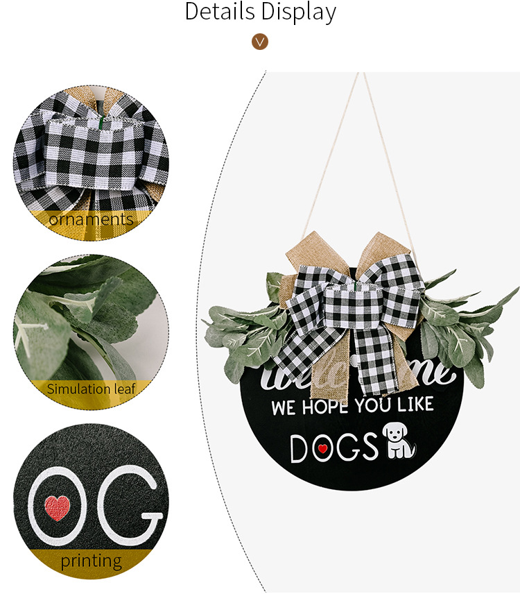 New American Country Wooden Doorplate Plaid Bow Home Wall Decoration Garland Door Decoration DogCAT New American Country Wooden Doorplate Plaid Bow Home Wall Decoration Garland Door Decoration DogCAT