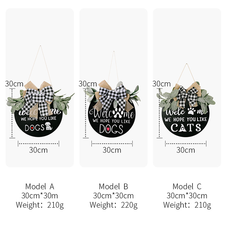 New American Country Wooden Doorplate Plaid Bow Home Wall Decoration Garland Door Decoration DogCAT New American Country Wooden Doorplate Plaid Bow Home Wall Decoration Garland Door Decoration DogCAT