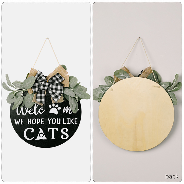 New American Country Wooden Doorplate Plaid Bow Home Wall Decoration Garland Door Decoration DogCAT New American Country Wooden Doorplate Plaid Bow Home Wall Decoration Garland Door Decoration DogCAT