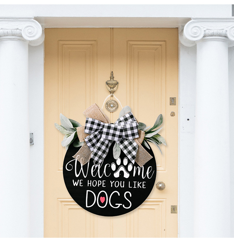 New American Country Wooden Doorplate Plaid Bow Home Wall Decoration Garland Door Decoration DogCAT New American Country Wooden Doorplate Plaid Bow Home Wall Decoration Garland Door Decoration DogCAT
