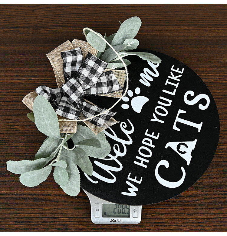 New American Country Wooden Doorplate Plaid Bow Home Wall Decoration Garland Door Decoration DogCAT New American Country Wooden Doorplate Plaid Bow Home Wall Decoration Garland Door Decoration DogCAT