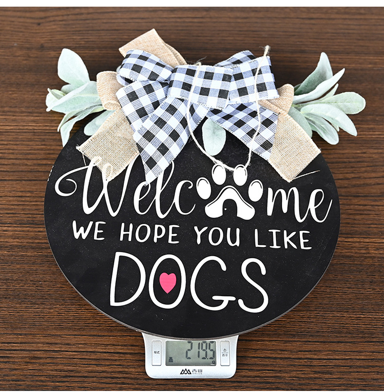 New American Country Wooden Doorplate Plaid Bow Home Wall Decoration Garland Door Decoration DogCAT New American Country Wooden Doorplate Plaid Bow Home Wall Decoration Garland Door Decoration DogCAT