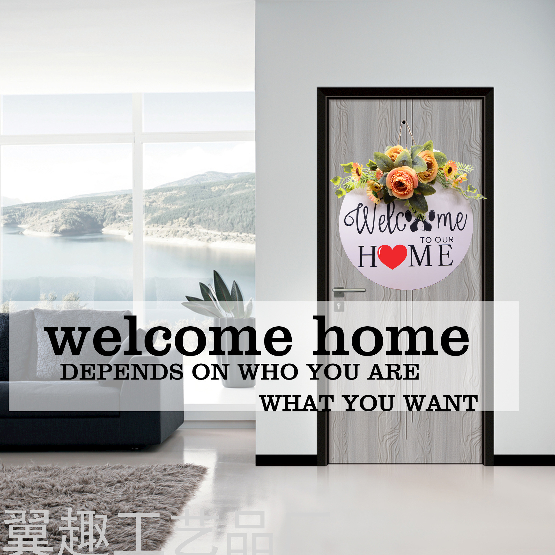 Welcome Wooden Doorplate Home Nordic Ins Home Decorations round Welcome Wooden Board Home