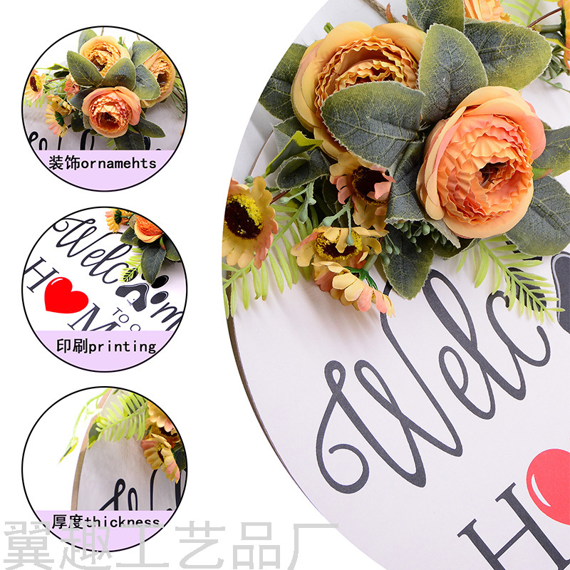 Welcome Wooden Doorplate Home Nordic Ins Home Decorations round Welcome Wooden Board Home