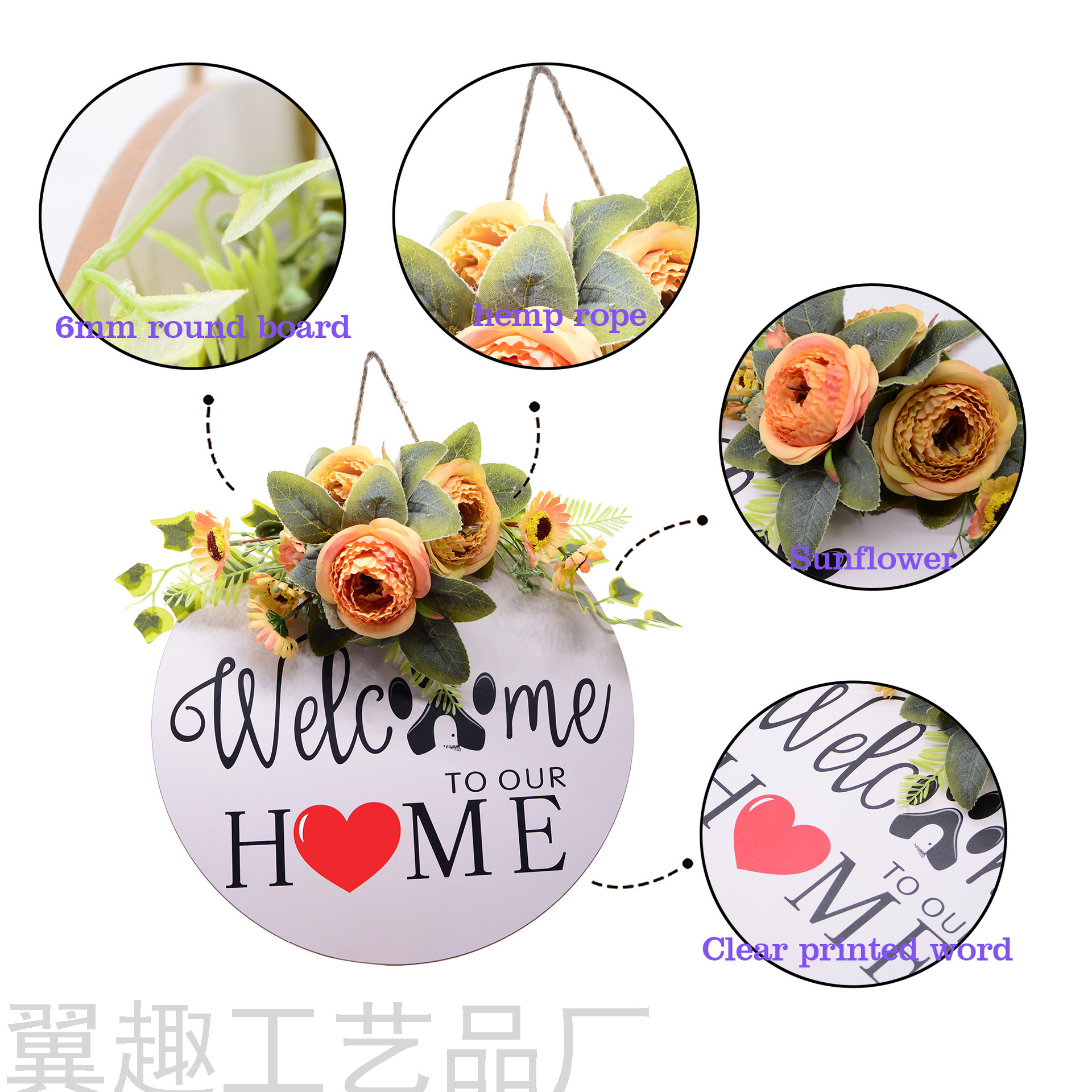 Welcome Wooden Doorplate Home Nordic Ins Home Decorations round Welcome Wooden Board Home