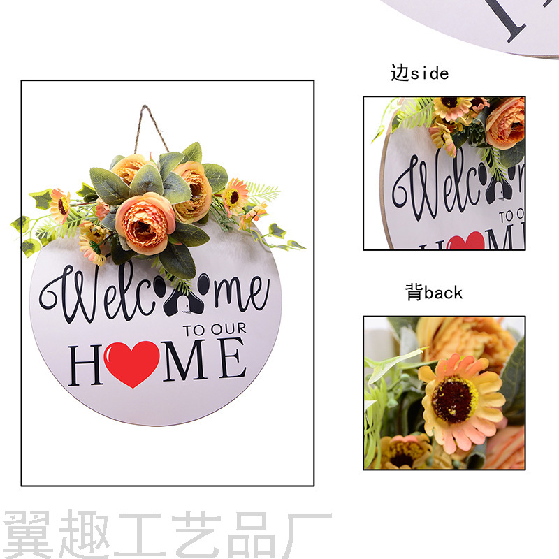Welcome Wooden Doorplate Home Nordic Ins Home Decorations round Welcome Wooden Board Home