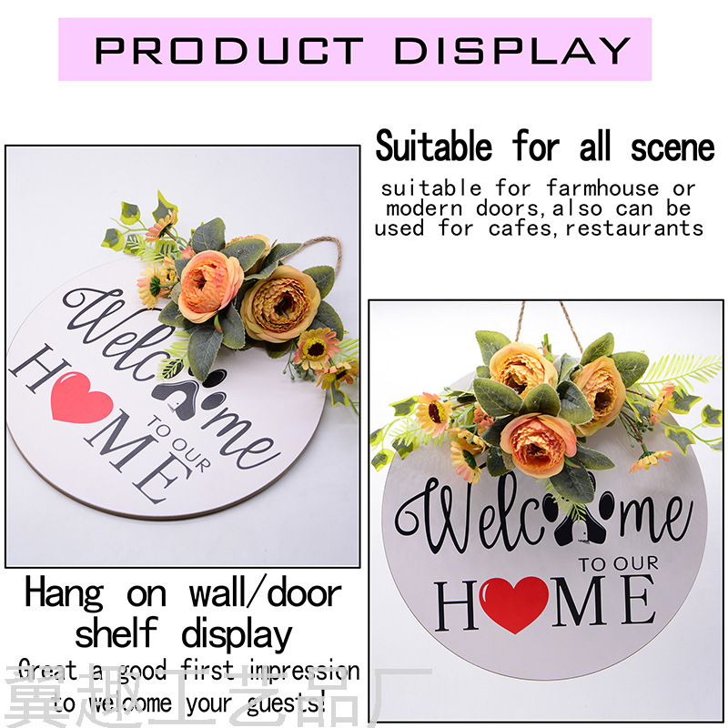 Welcome Wooden Doorplate Home Nordic Ins Home Decorations round Welcome Wooden Board Home