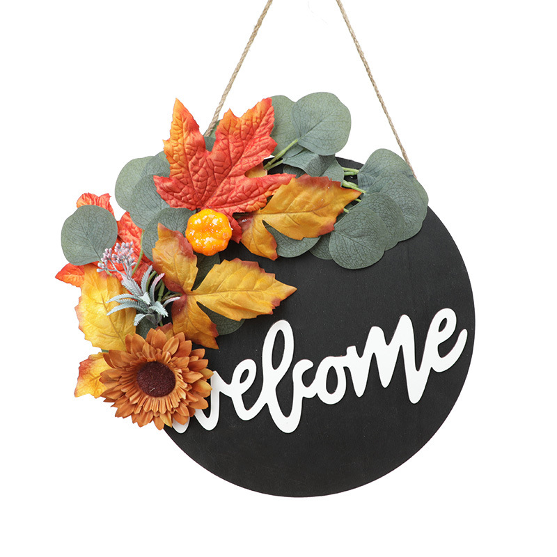 Thanksgiving Wooden Doorplate Pendant Halloween Decoration Scene Layout Home Crafts Emulational Flower Decoration Pendant