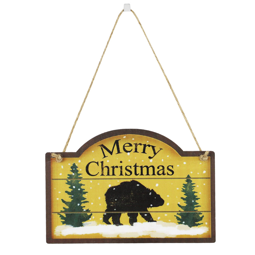 2021 New Wooden Christmas Pendants North American Country Style Old Man Snowman Brown Bear Elk Christmas Wood Piece Doorplate