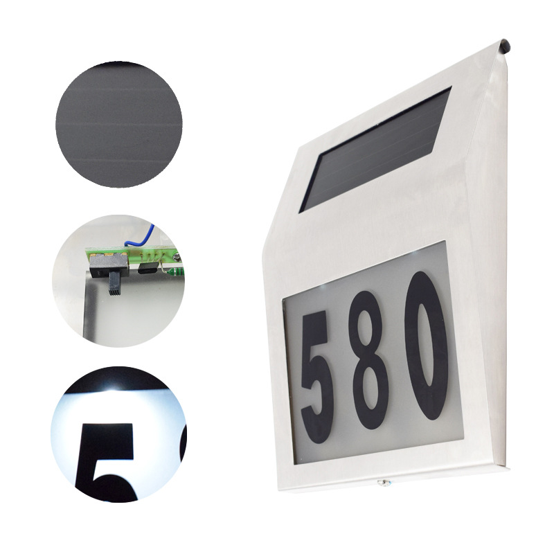Amazon Cross-Border Solar Stainless Steel Doorplate Lamp 2led Wall-Mounted House Numbering Indicator Light Courtyard Wall Lamp