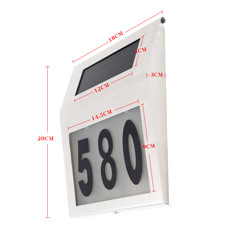 Amazon Cross-Border Solar Stainless Steel Doorplate Lamp 2led Wall-Mounted House Numbering Indicator Light Courtyard Wall Lamp
