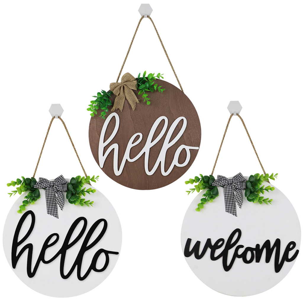 Country Style Welcome Front Door Mural Wall Decoration Wooden Ring Welcome Board Cross-Border E-Commerce Wooden Doorplate Spot Goods