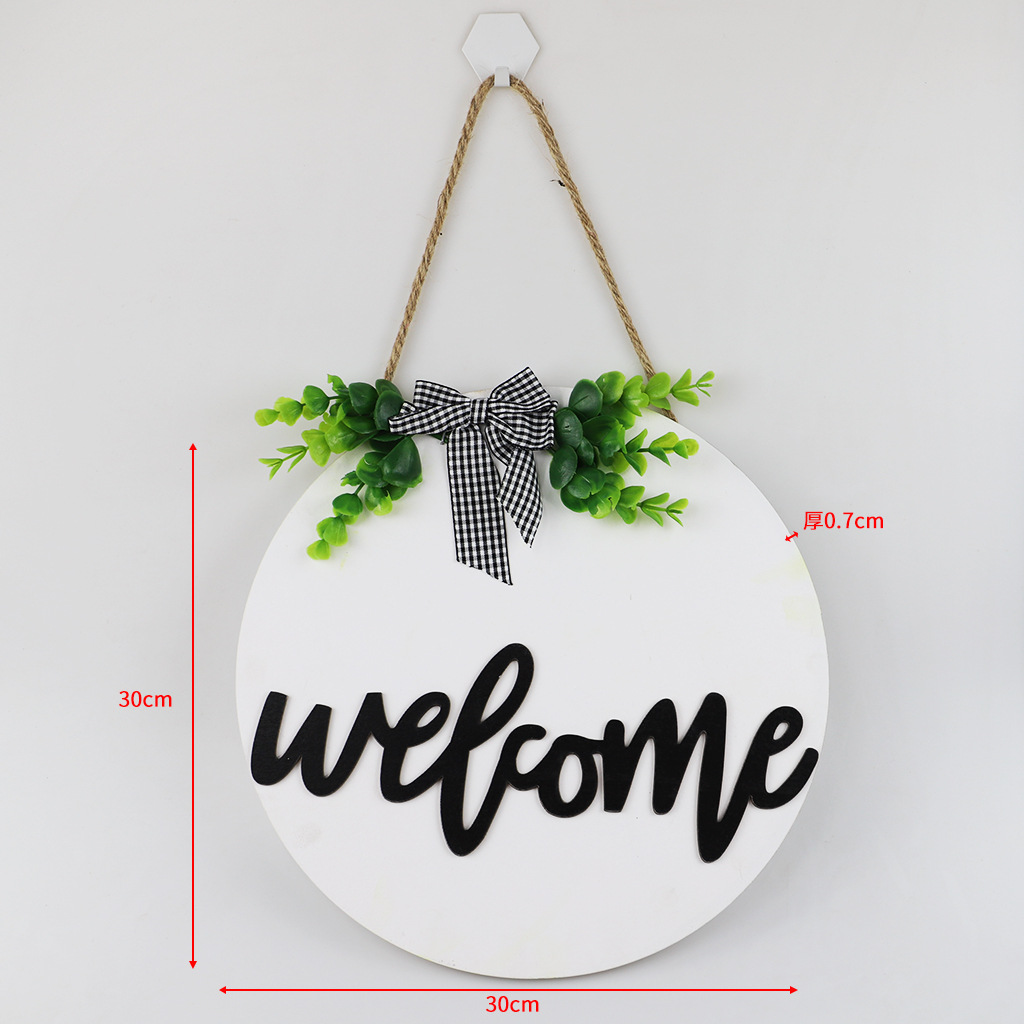 Country Style Welcome Front Door Mural Wall Decoration Wooden Ring Welcome Board Cross-Border E-Commerce Wooden Doorplate Spot Goods