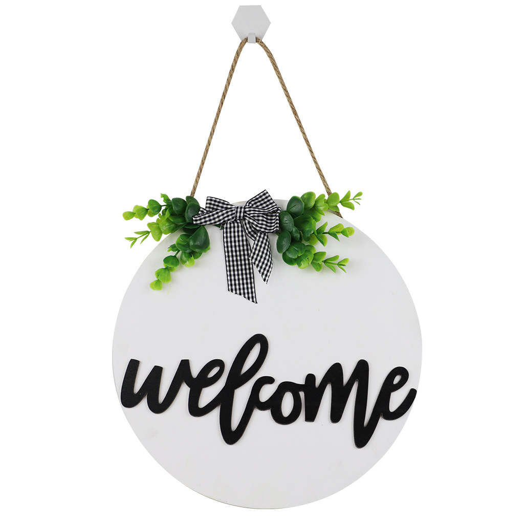 Country Style Welcome Front Door Mural Wall Decoration Wooden Ring Welcome Board Cross-Border E-Commerce Wooden Doorplate Spot Goods