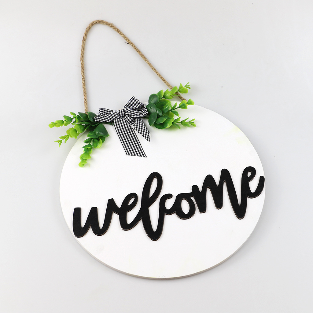 Country Style Welcome Front Door Mural Wall Decoration Wooden Ring Welcome Board Cross-Border E-Commerce Wooden Doorplate Spot Goods