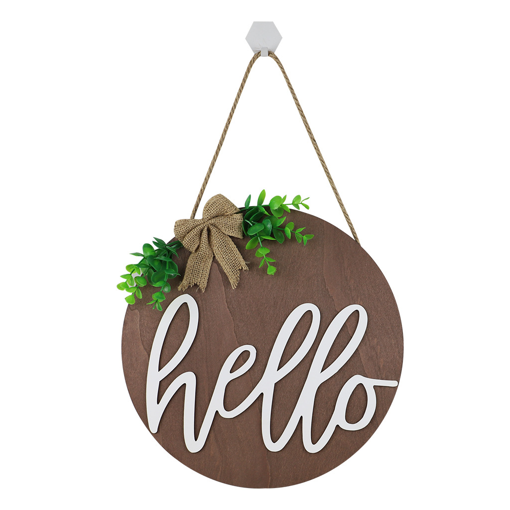 Country Style Welcome Front Door Mural Wall Decoration Wooden Ring Welcome Board Cross-Border E-Commerce Wooden Doorplate Spot Goods