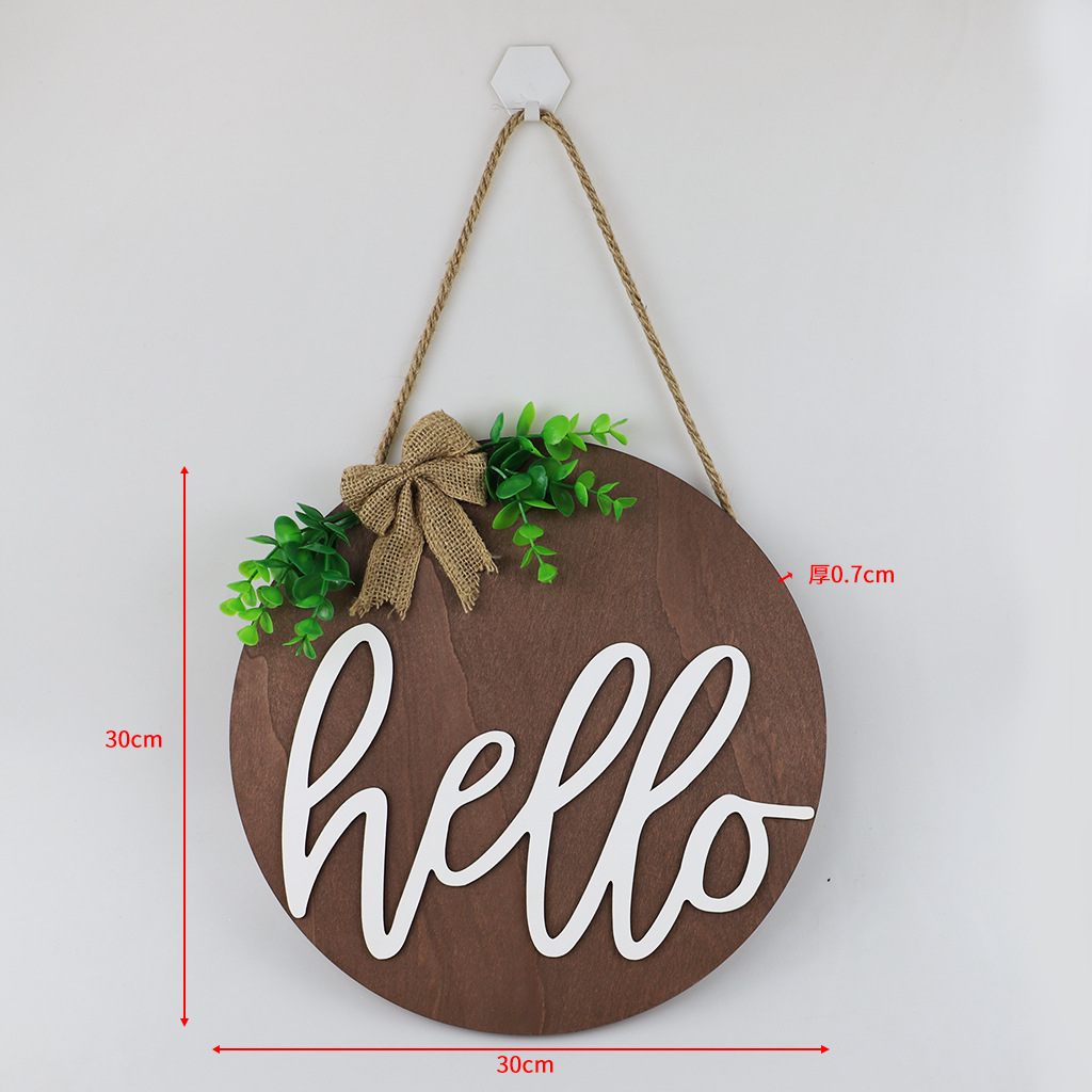 Country Style Welcome Front Door Mural Wall Decoration Wooden Ring Welcome Board Cross-Border E-Commerce Wooden Doorplate Spot Goods