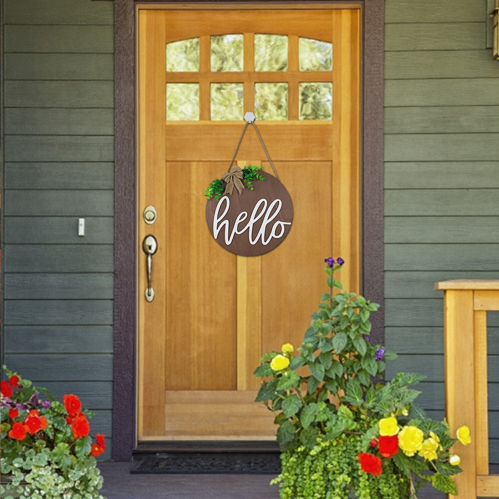 Country Style Welcome Front Door Mural Wall Decoration Wooden Ring Welcome Board Cross-Border E-Commerce Wooden Doorplate Spot Goods