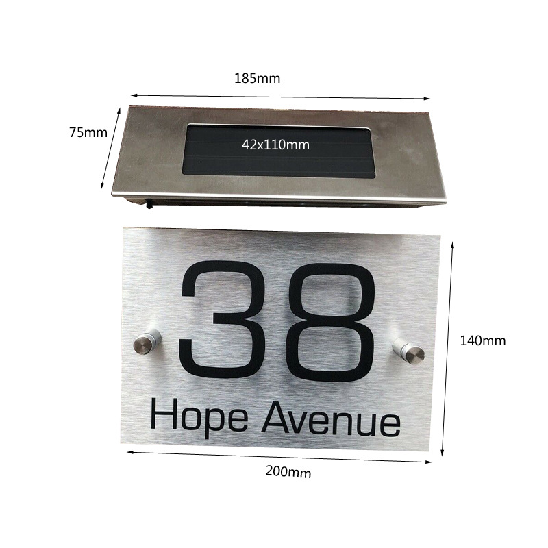 New Solar Powered Doorplate Light Address Indication Number Plate LED Light Control Digital House Number