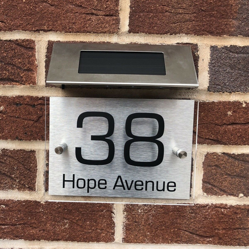 New Solar Powered Doorplate Light Address Indication Number Plate LED Light Control Digital House Number