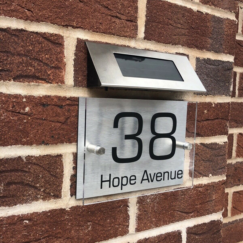 New Solar Powered Doorplate Light Address Indication Number Plate LED Light Control Digital House Number