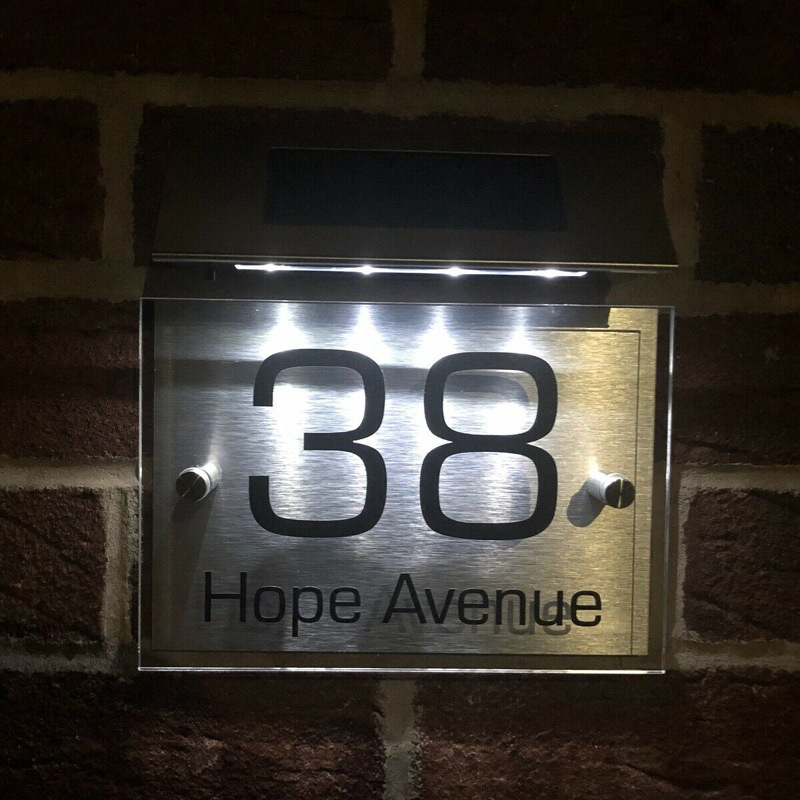 New Solar Powered Doorplate Light Address Indication Number Plate LED Light Control Digital House Number