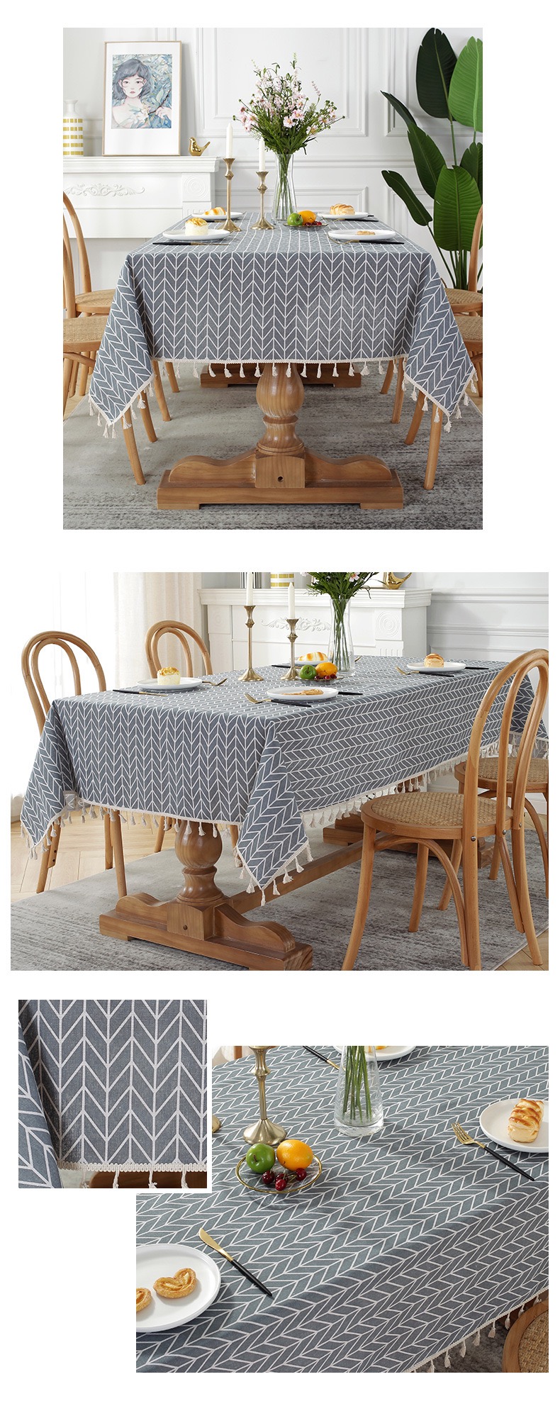 Washable and easy care cotton linen rectangular tablecloth tassel printing tablecloth Washable and easy care cotton linen rectangular tablecloth tassel printing tablecloth