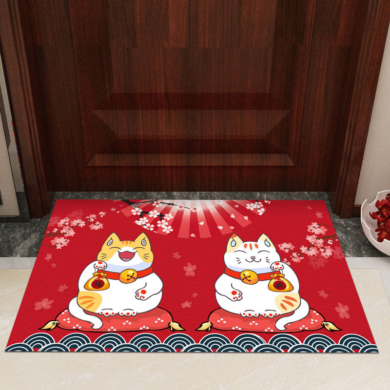 Fortune Cat Bathroom Non-Slip Floor Mat Home Door Mat Kitchen Carpet Bedroom Door Floor Mat Door Mat