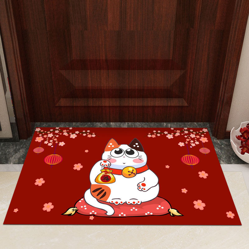 Fortune Cat Bathroom Non-Slip Floor Mat Home Door Mat Kitchen Carpet Bedroom Door Floor Mat Door Mat