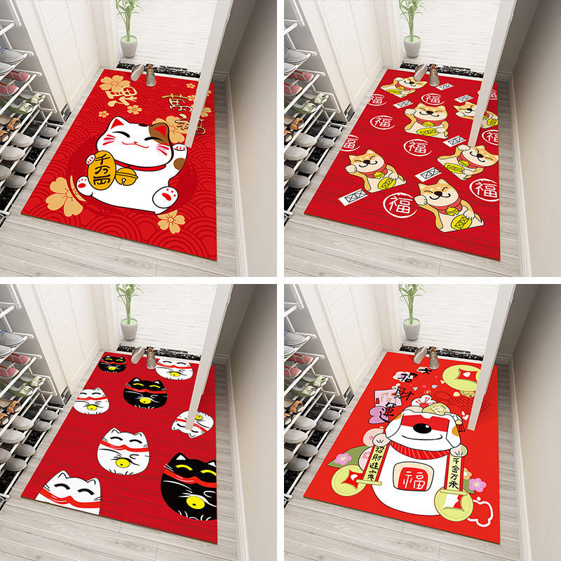 Fortune Cat Bathroom Non-Slip Floor Mat Home Door Mat Kitchen Carpet Bedroom Door Floor Mat Door Mat