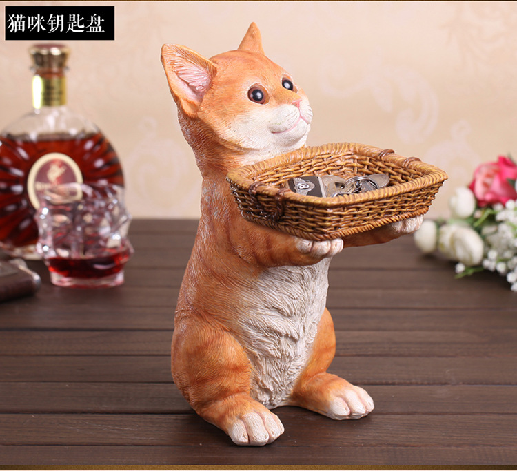 Fortune Cat Decoration Animal Resin Crafts European-Style Home Decoration Hallway Shoe Cabinet Key Storage Box