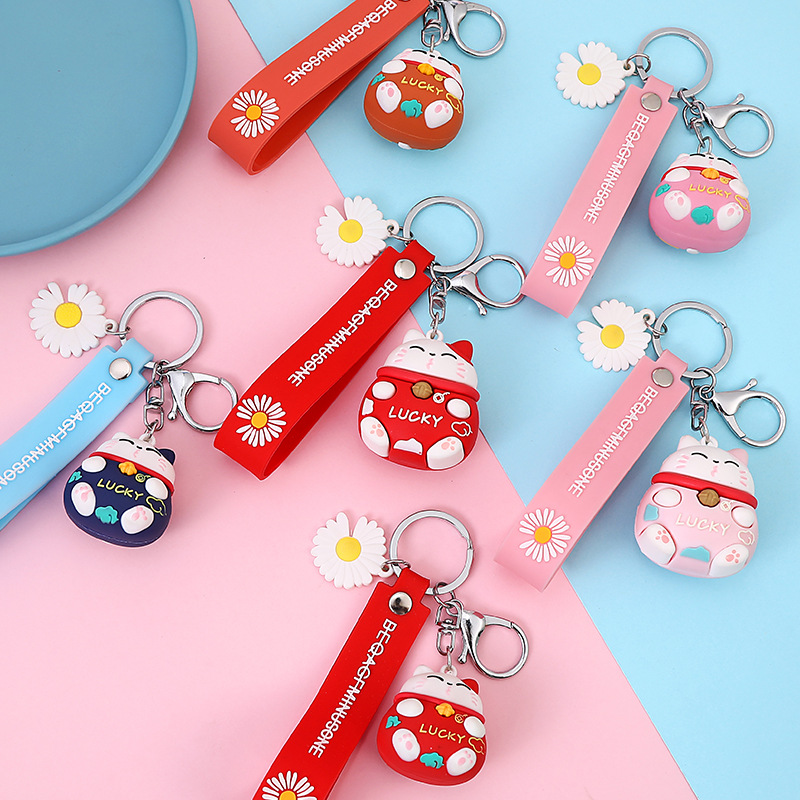 Lucky Fortune Cat Keychain Creative Three-Dimensional Cartoon Doll Cute Couple Automobile Hanging Ornament Crafts Wholesale