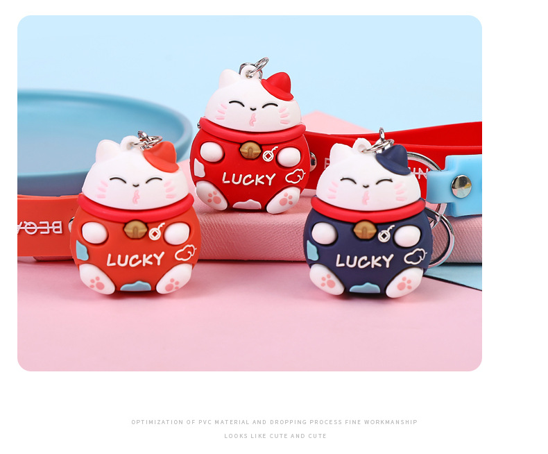 Lucky Fortune Cat Keychain Creative Three-Dimensional Cartoon Doll Cute Couple Automobile Hanging Ornament Crafts Wholesale Lucky Fortune Cat Keychain Creative Three-Dimensional Cartoon Doll Cute Couple Automobile Hanging Ornament Crafts Wholesale