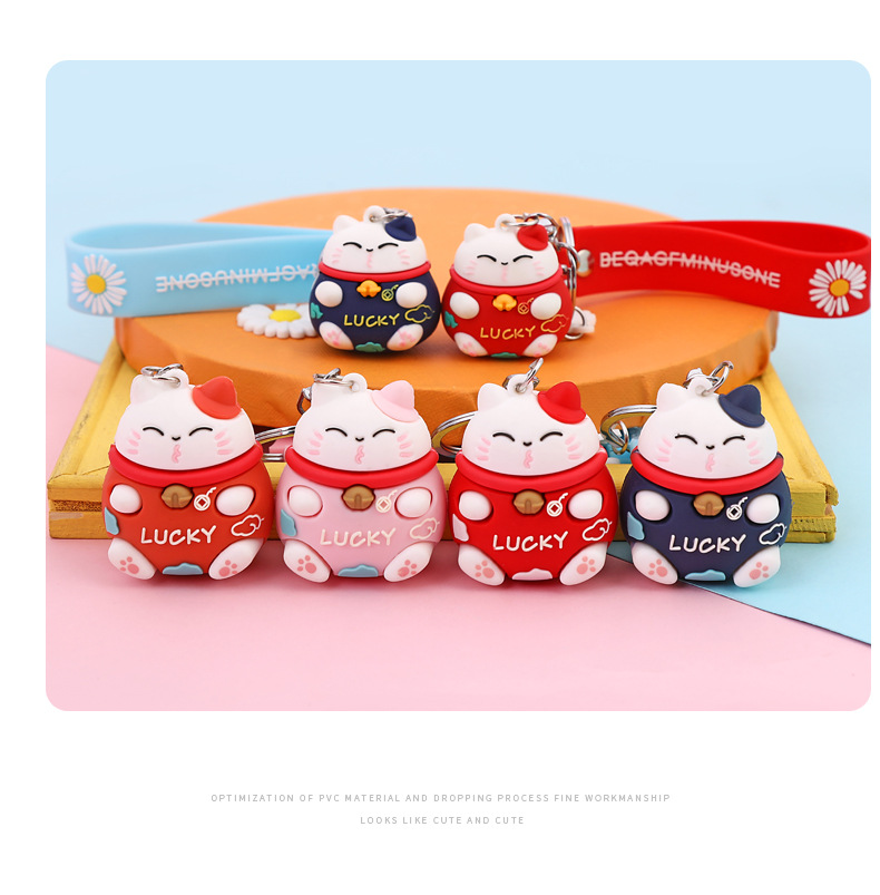 Lucky Fortune Cat Keychain Creative Three-Dimensional Cartoon Doll Cute Couple Automobile Hanging Ornament Crafts Wholesale Lucky Fortune Cat Keychain Creative Three-Dimensional Cartoon Doll Cute Couple Automobile Hanging Ornament Crafts Wholesale