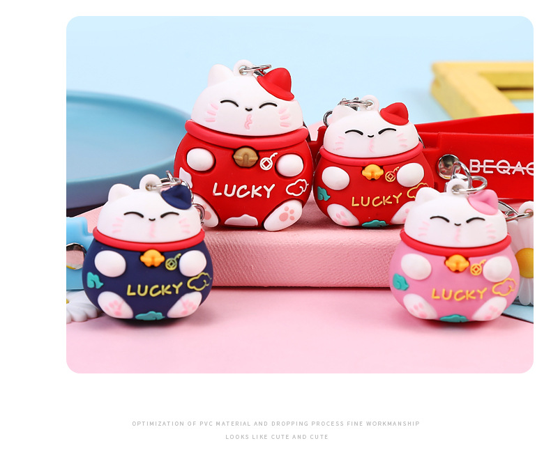 Lucky Fortune Cat Keychain Creative Three-Dimensional Cartoon Doll Cute Couple Automobile Hanging Ornament Crafts Wholesale Lucky Fortune Cat Keychain Creative Three-Dimensional Cartoon Doll Cute Couple Automobile Hanging Ornament Crafts Wholesale