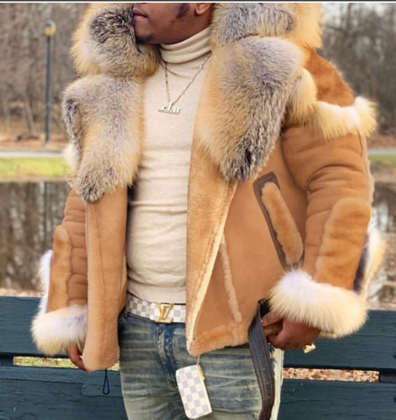 List Lazada Hot Selling Wish Men&#039;s Artificial Leather Flocking Leather and Fur in One Large Fur Collar LongSleeved Coat