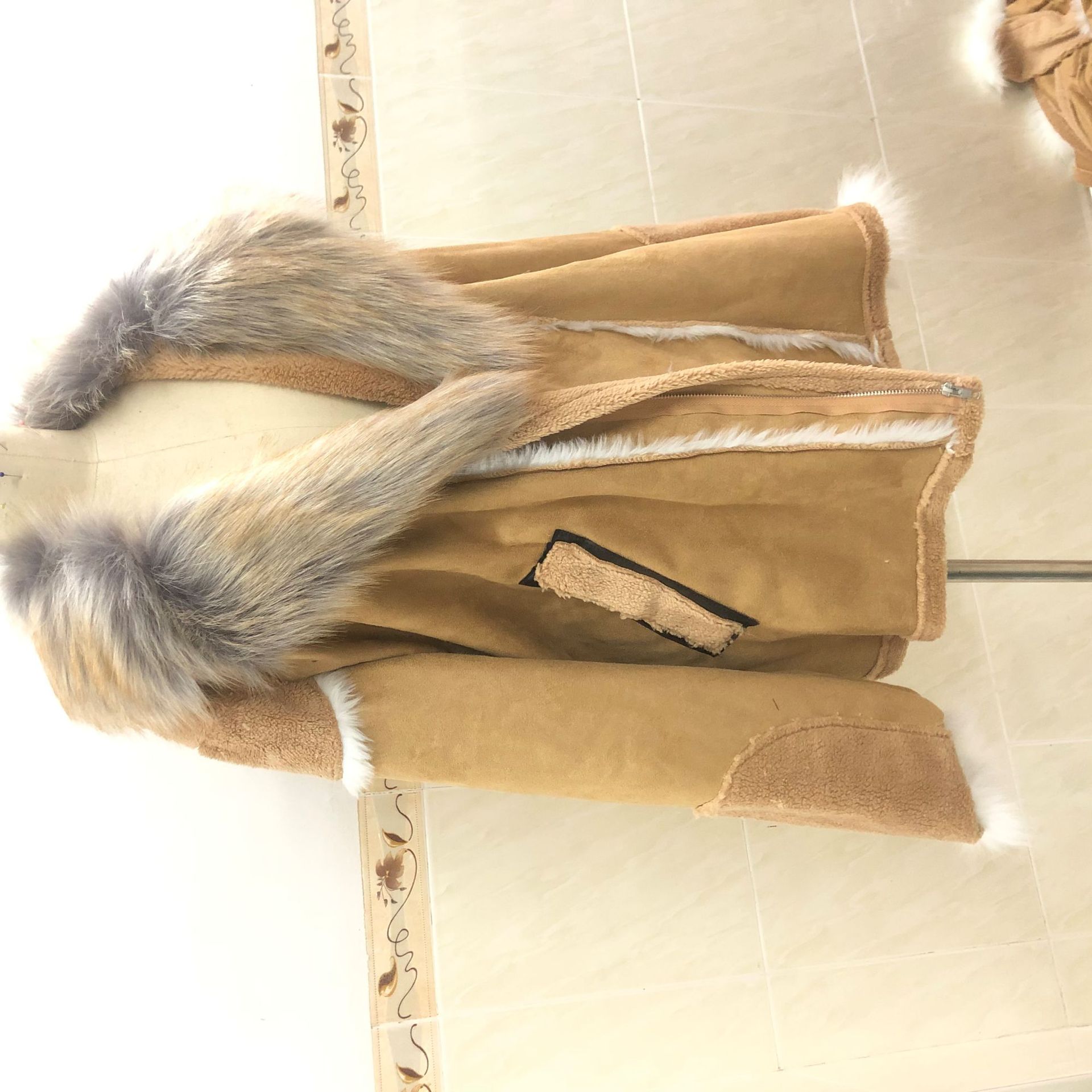 List Lazada Hot Selling Wish Men&#039;s Artificial Leather Flocking Leather and Fur in One Large Fur Collar LongSleeved Coat