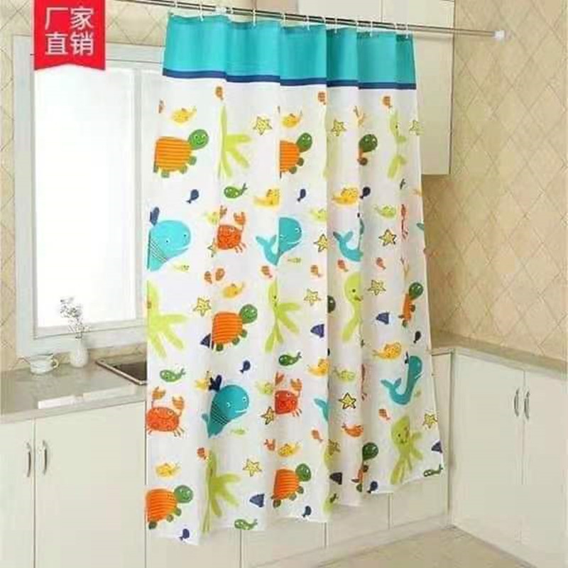 Satin Cloth Printed Shower Curtain Waterproof Satin Texture Thickened Bathroom Block Bath Curtain Foreign Trade Exported to European and American Manufacturers