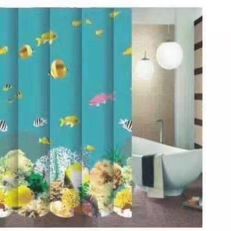 Satin Cloth Printed Shower Curtain Waterproof Satin Texture Thickened Bathroom Block Bath Curtain Foreign Trade Exported to European and American Manufacturers